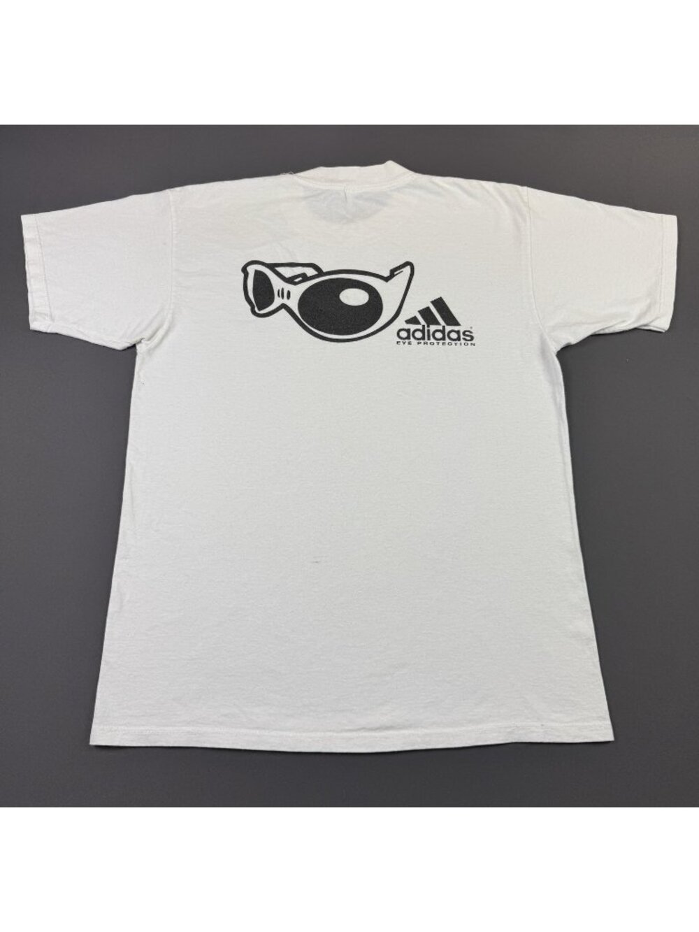 Rare Vintage Y2K Adidas Eye Protection Promo Art Logo White Shirt Gildan Large